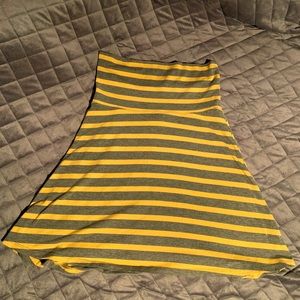 Yellow and Gray Stripe Fold Over Midi Skirt